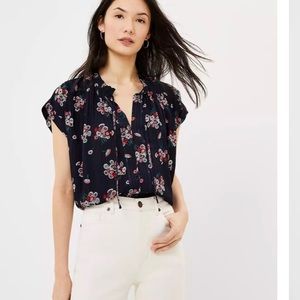 Loft Floral Split Neck Top NWOT